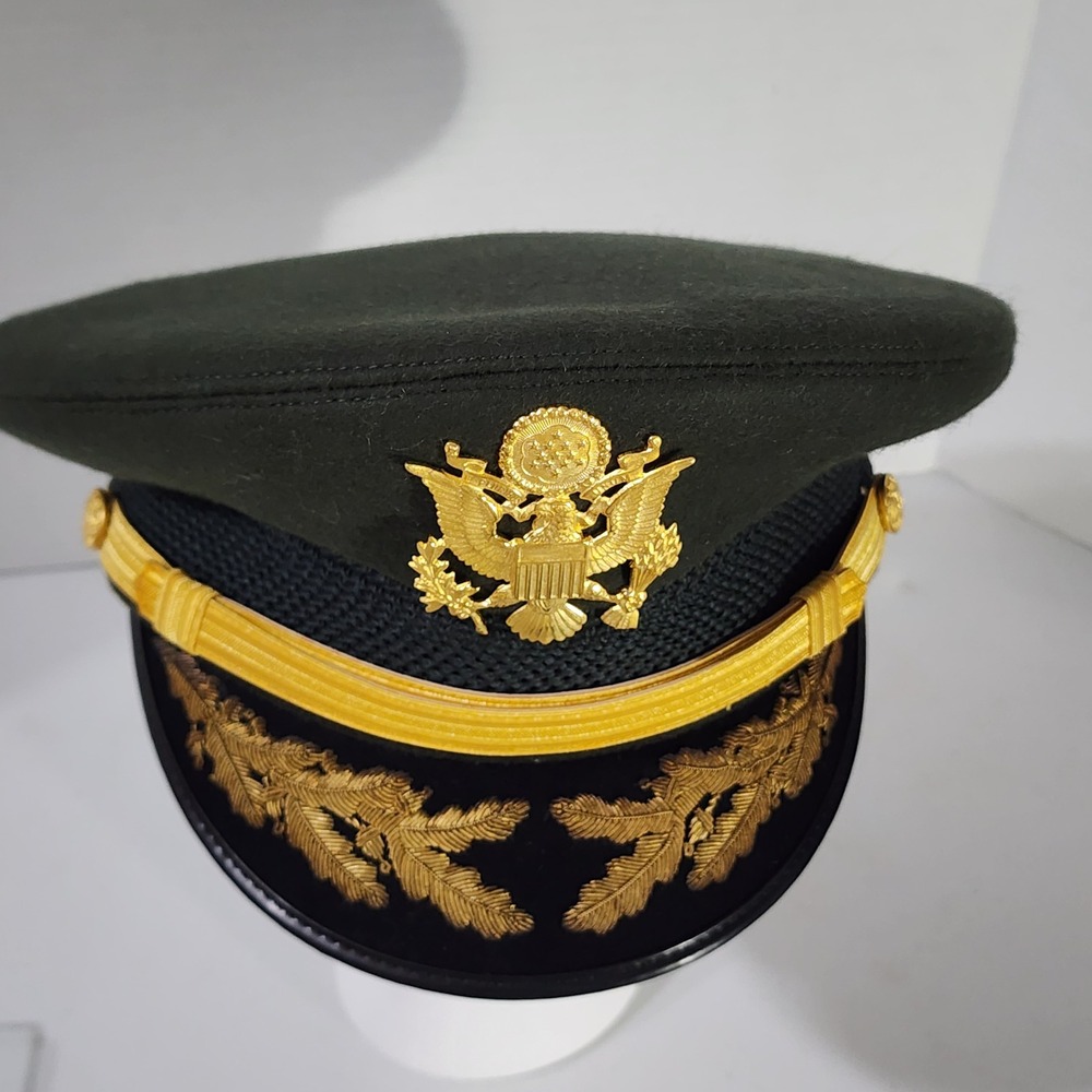 VTG Art Caps New York Military Service Cap Green Wool Gold Bullion Visor Vietnam